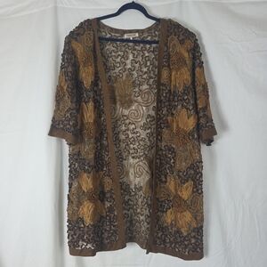 Frenchic Jacket Womens 16 Brown Lace Embroidered Long Kimono Style Vintage